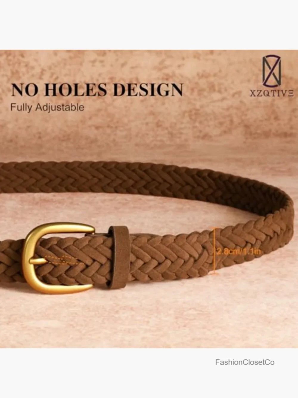 Braided Suede Belt Adjustable Woven Waist Belt Gold Buckle